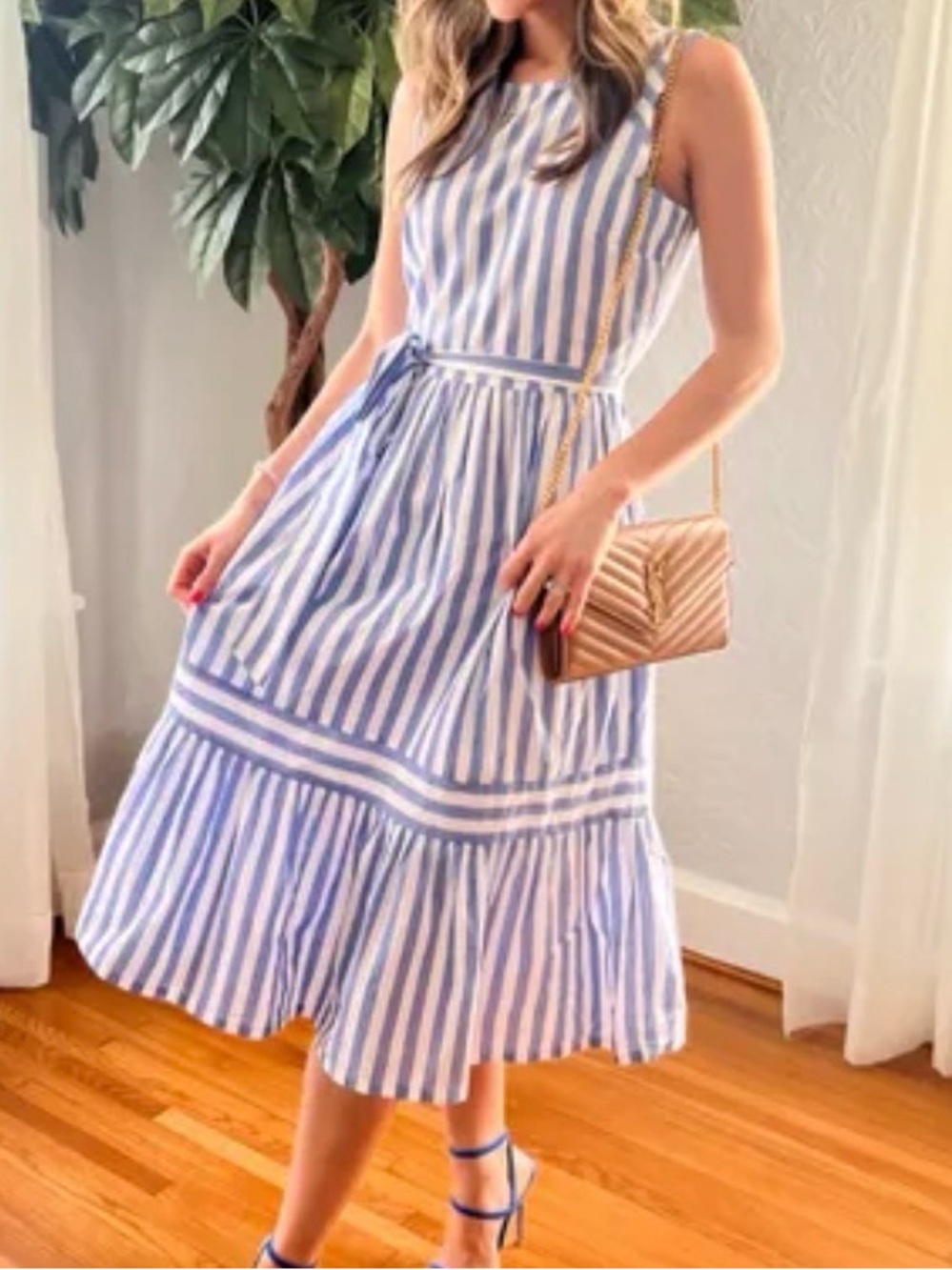 J. Crew Blue and White Striped Sleeveless Midi Dress - Picture 1 of 7